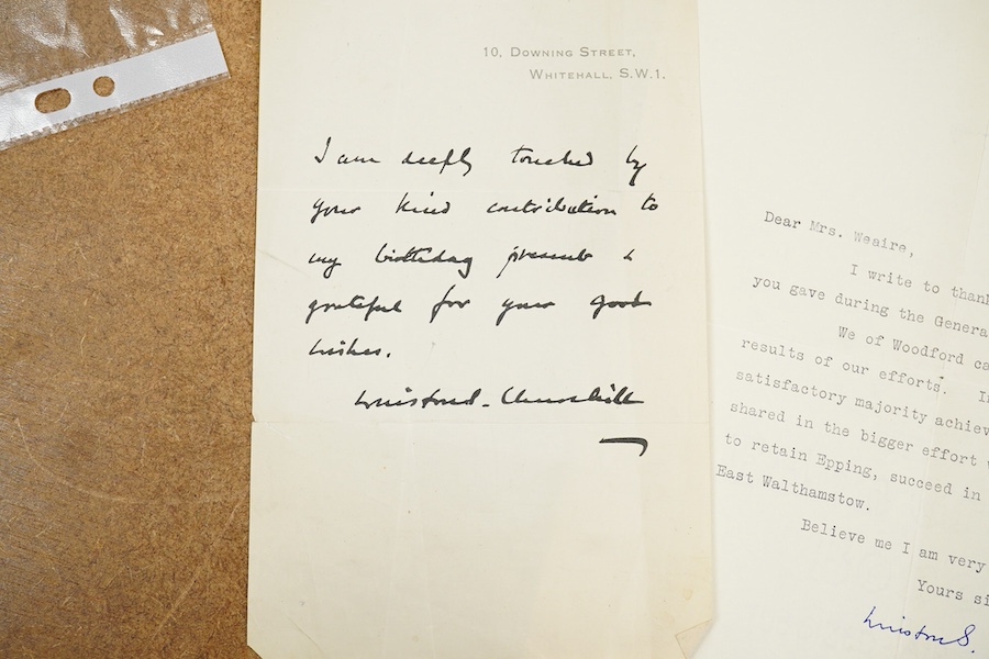 A type-written and personally-signed letter by Winston Churchill, from Chartwell, dated June 1955, to Mrs. Weaire thanking her for her help during the general election, signed in ballpoint pen, and a Churchill facsimile